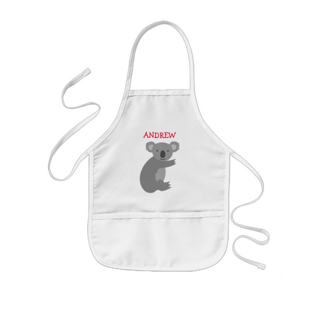 Personalised kids apron with cute grey koala bear (Front)
