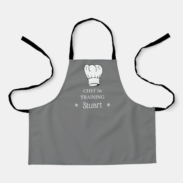 Personalised Kids Aprons -- Chef in Training Grey (Front)