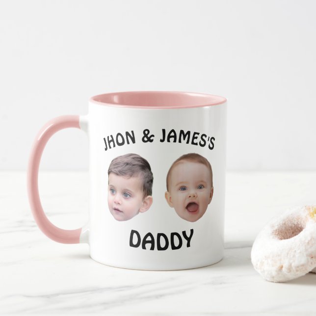 Personalised Kids Baby Face Mug | 2 Photos Dad Mug (With Donut)