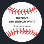 Personalised Kids Baseball Birthday Classic Round Sticker<br><div class="desc">Personalised kids baseball birthday party bag stickers,  the round sticker being a baseball with the classic red stitching at the top and bottom,  plus your own wording in the middle.</div>