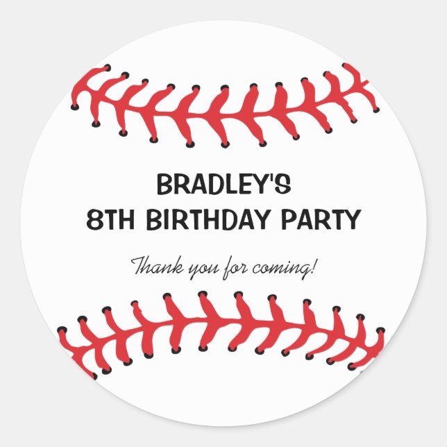 Personalised Kids Baseball Birthday Classic Round Sticker (Front)