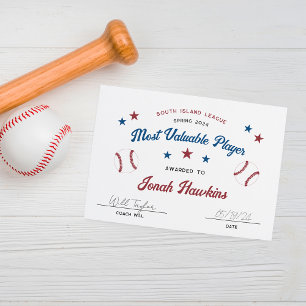 Personalised Kids Baseball Team Award Certificate