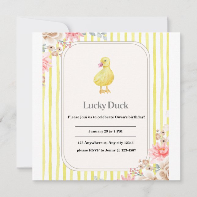 personalised kids birthday card with duck (Front)
