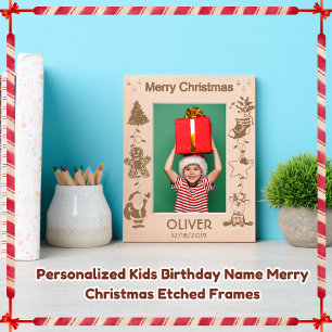 Personalised Kids Birthday Name Merry Christmas  Etched Frames