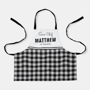 Personalised  Kids Black and White Buffalo Plaid Apron