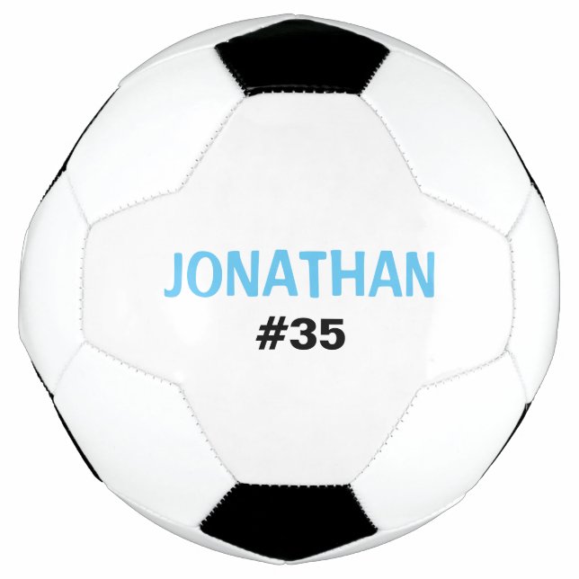 Personalised Kids Blue White Add A Name Soccer Ball (Front)