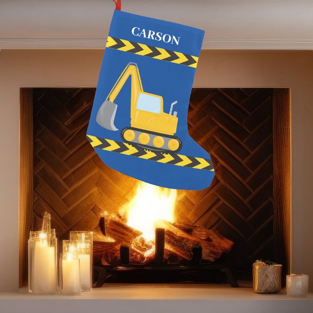 Personalised Kids Construction Vehicle Blue Boys Small Christmas Stocking (Creator Uploaded)