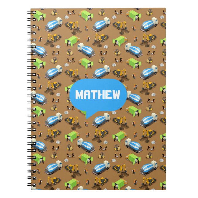 Personalised Kids Construction Vehicles  Notebook (Front)