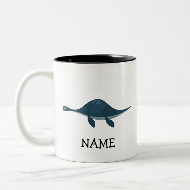 Personalised Kids Custom Dinosaur turtle  Two-Tone Coffee Mug (Left)