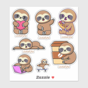 Personalised Kids Cute Brown Sloth Name Label