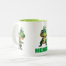 Personalised Kids Cute Green Anime Dinosaur Mug