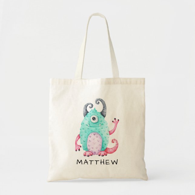 Personalised Kids Cute Monster Tote Bag (Front)