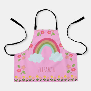 Personalised Kids Cute rainbow girl pink Floral Apron
