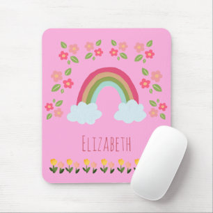 Personalised Kids Cute rainbow girl pink school Mouse Pad