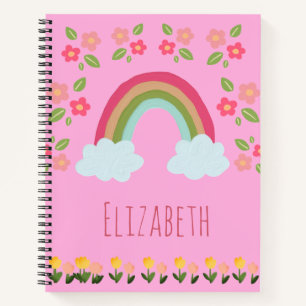 Personalised Kids Cute rainbow girl pink school Notebook