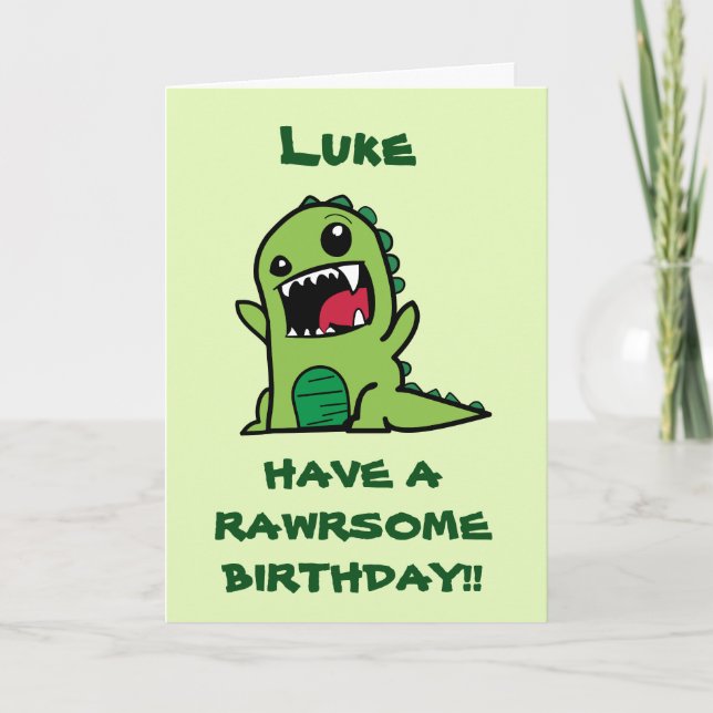 Personalised Kids Dinosaur Birthday Card (Front)