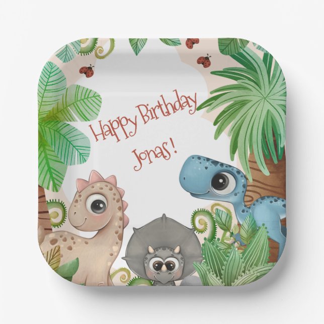Personalised Kids Dinosaur Birthday Paper Plate (Front)