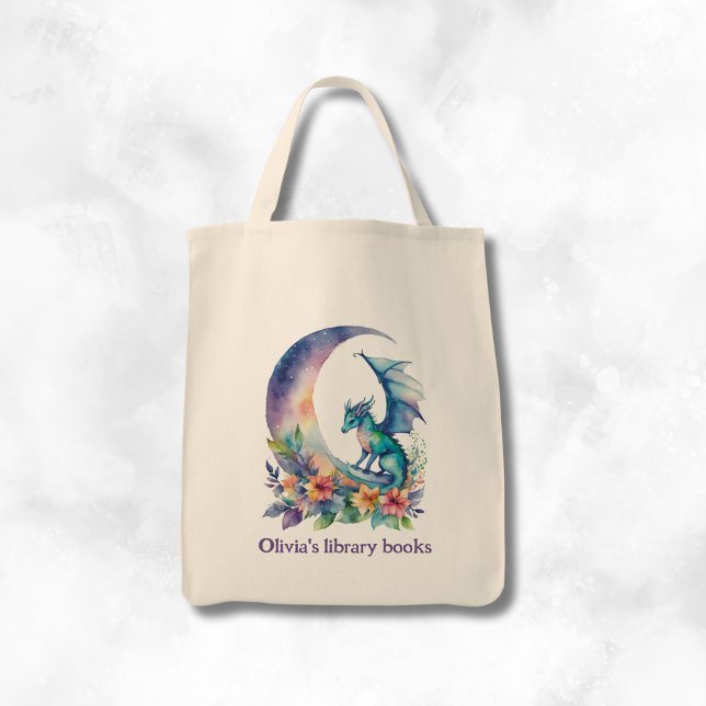 Personalised Kid's Dragon Library Book Tote Bag (Creator Uploaded)