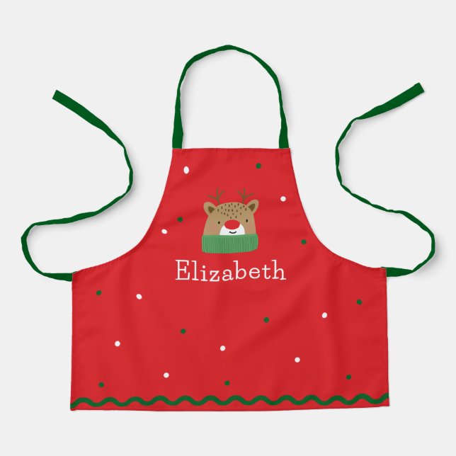 Personalised Kids Festive Reindeer Christmas  Apron (Front)