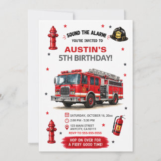 Personalised Kids Fire Truck Birthday Invitation