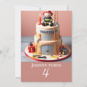 Personalised Kids Firefighter Cake Birthday Invitation