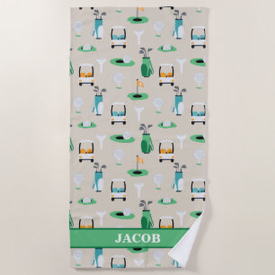 Personalised Kids Golfer Golfcart Golfing Sporty Beach Towel