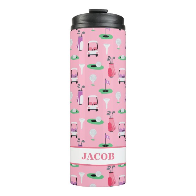 Personalised Kids Golfer Golfcart Golfing Sporty Thermal Tumbler (Front)