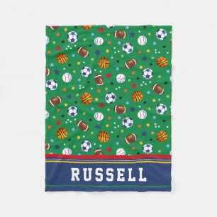 Personalised Kids Green Multi Sports Fleece Throw