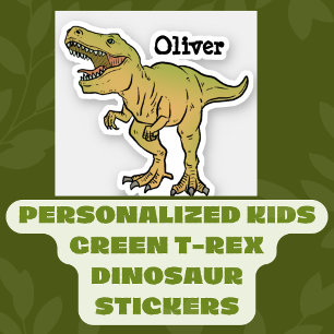 Personalised Kids Green T-REX Dinosaur Stickers