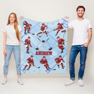 Personalised kids Ice Hockey Player Fleece Blanket