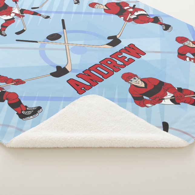 Personalised kids Ice Hockey Player Sherpa Blanket (3/4)