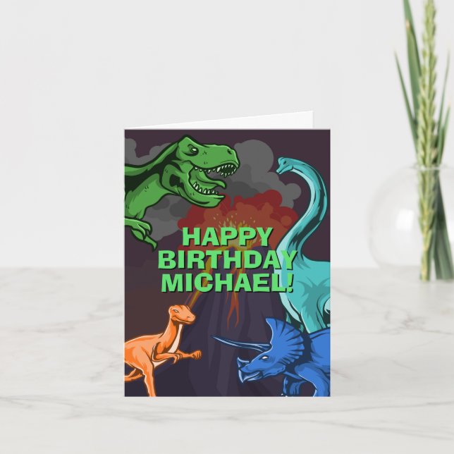 Personalised Kids Jurassic Dino Dinosaur Birthday Card (Front)