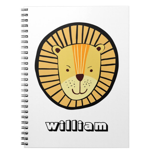 Personalised Kids Lion Jungle Animal Name Notebook (Front)