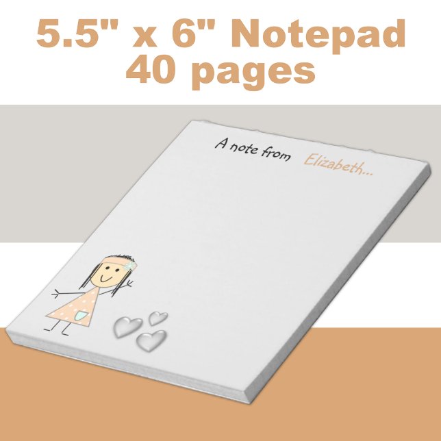 Personalised Kids little stick girl peach Notepad (Creator Uploaded)