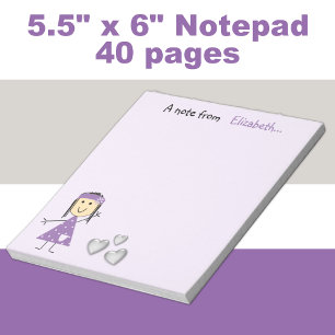 Personalised Kids little stick girl purple Notepad