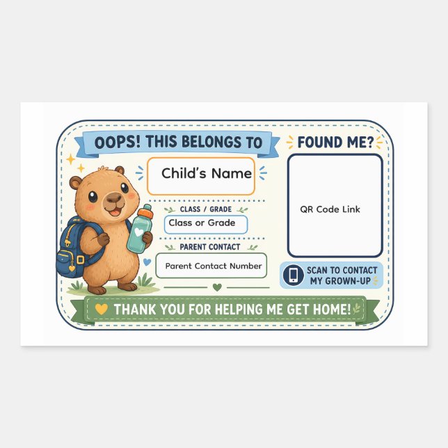 Personalised Kids Lost and Found QR Code Sticker  (Front)