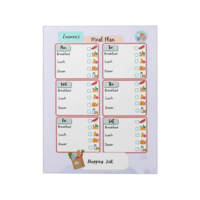 Personalised Kid's Meal Plan+Nutrition Check Box Notepad (Rotated)