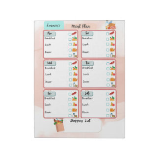 Personalised Kid's Meal Plan+Nutrition Check Box Notepad