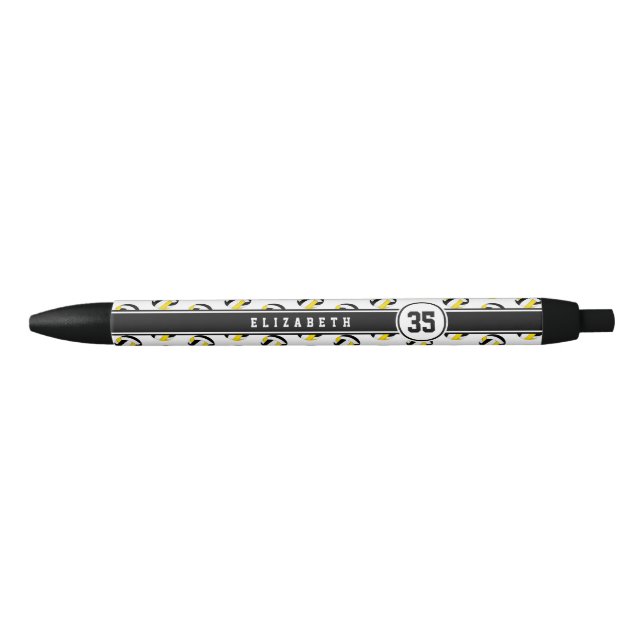 personalised kids name black gold volleyballs black ink pen (Front)