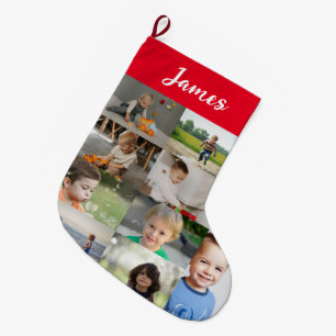 Personalised Kids Name & Photo Collage Large Christmas Stocking