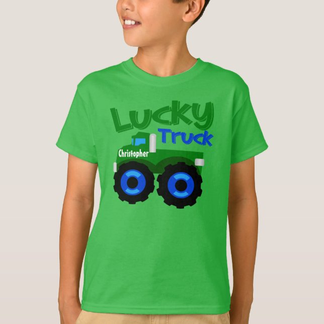 Personalised Kid's Name St. Patrick's Day Truck T-Shirt (Front)
