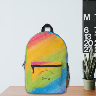 Personalised Kids Name Text Rainbow Stripes Printed Backpack