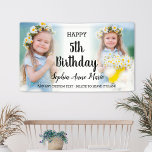 Personalised Kids Photo Collage Any Age Birthday Banner<br><div class="desc">Elegant script kids birthday banner for any age. Personalised with the text "happy x birthday" and a 2 photo collage of the girl. Use this welcome sign inside for a party, or outside to congratulate them. To change the photo placement: click on the button to customise it further, click on...</div>