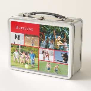 Personalised Kids Photo Collage Back to School Metal Lunch Box