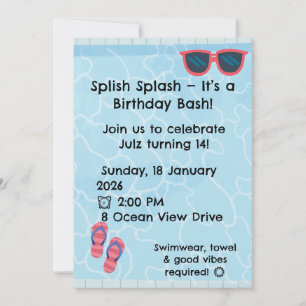 Personalised Kids Pool Party Invitation   Summer