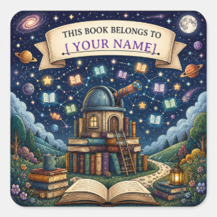 Personalised Kids Reading Adventure Bookplate Square Sticker
