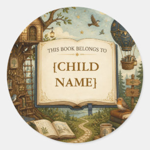 Personalised Kids Reading Bookplate Classic Round Sticker