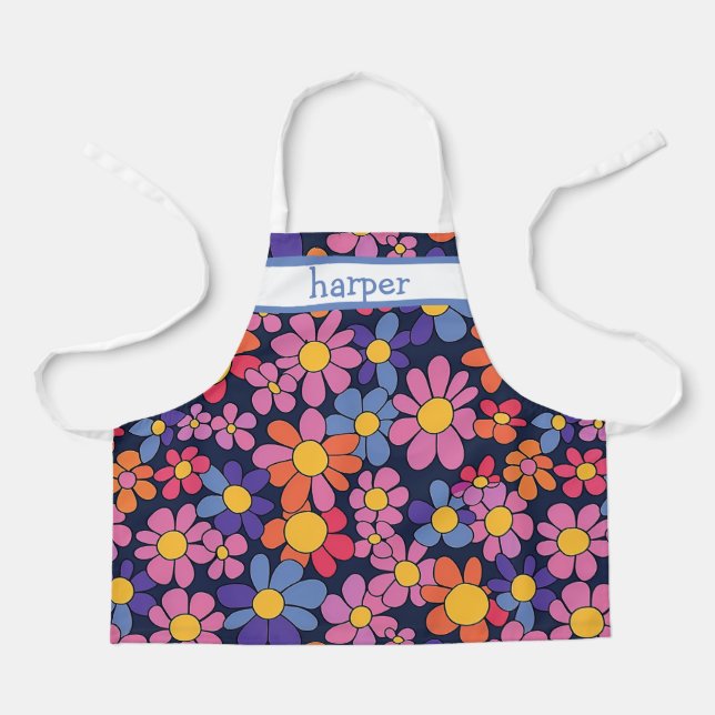 Personalised Kids Retro Flower Apron (Front)
