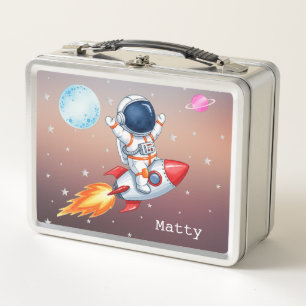 Personalised Kids Rocket Spaceman Metal Lunch Box