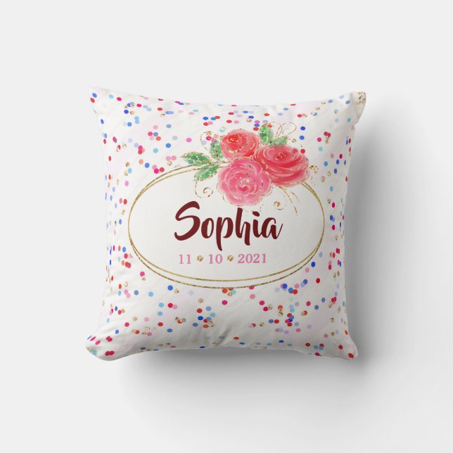 Personalised Kids' Room Decor, glitter girl flower Cushion (Front)